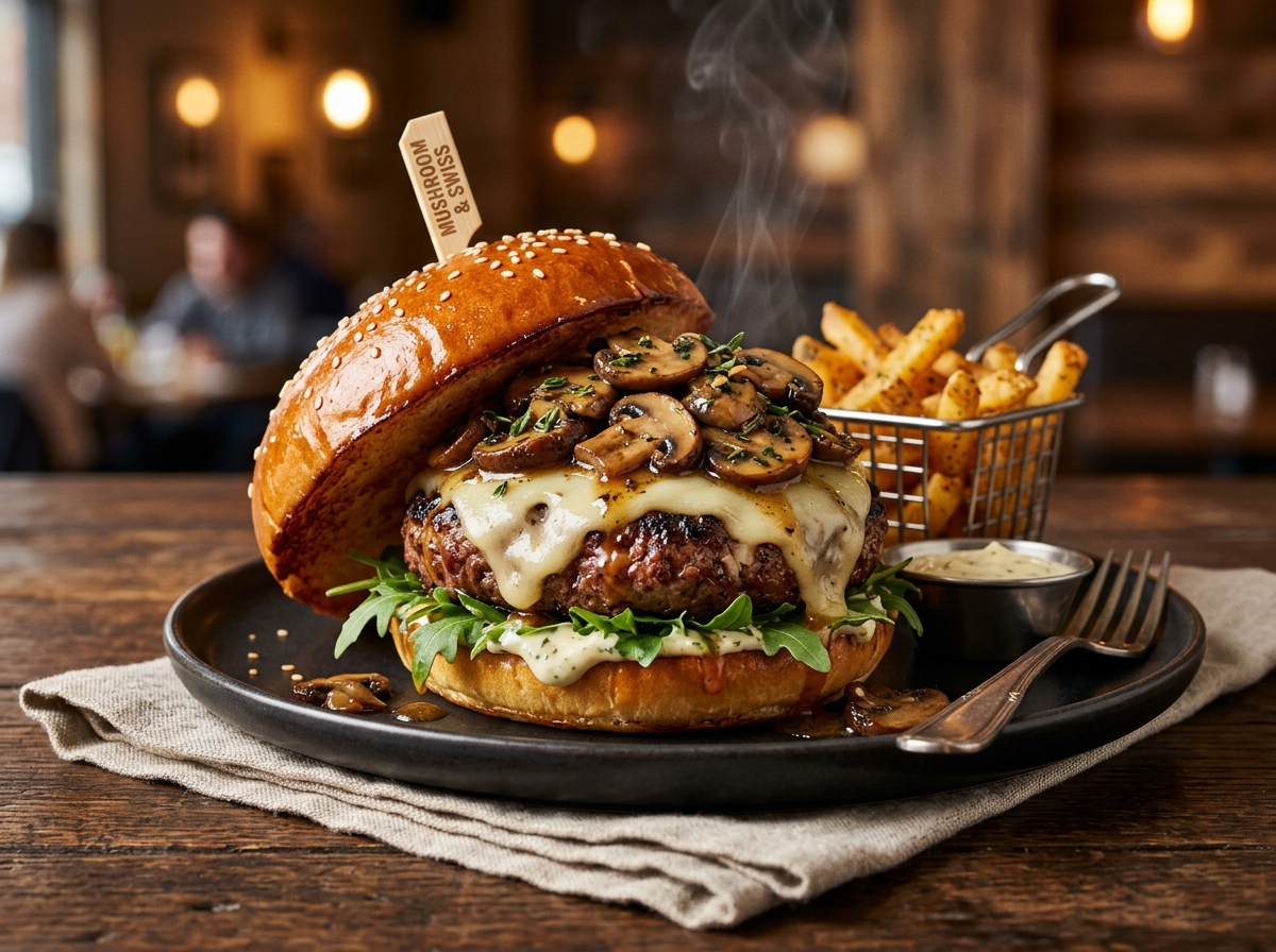 Mushroom ve Swiss Burger