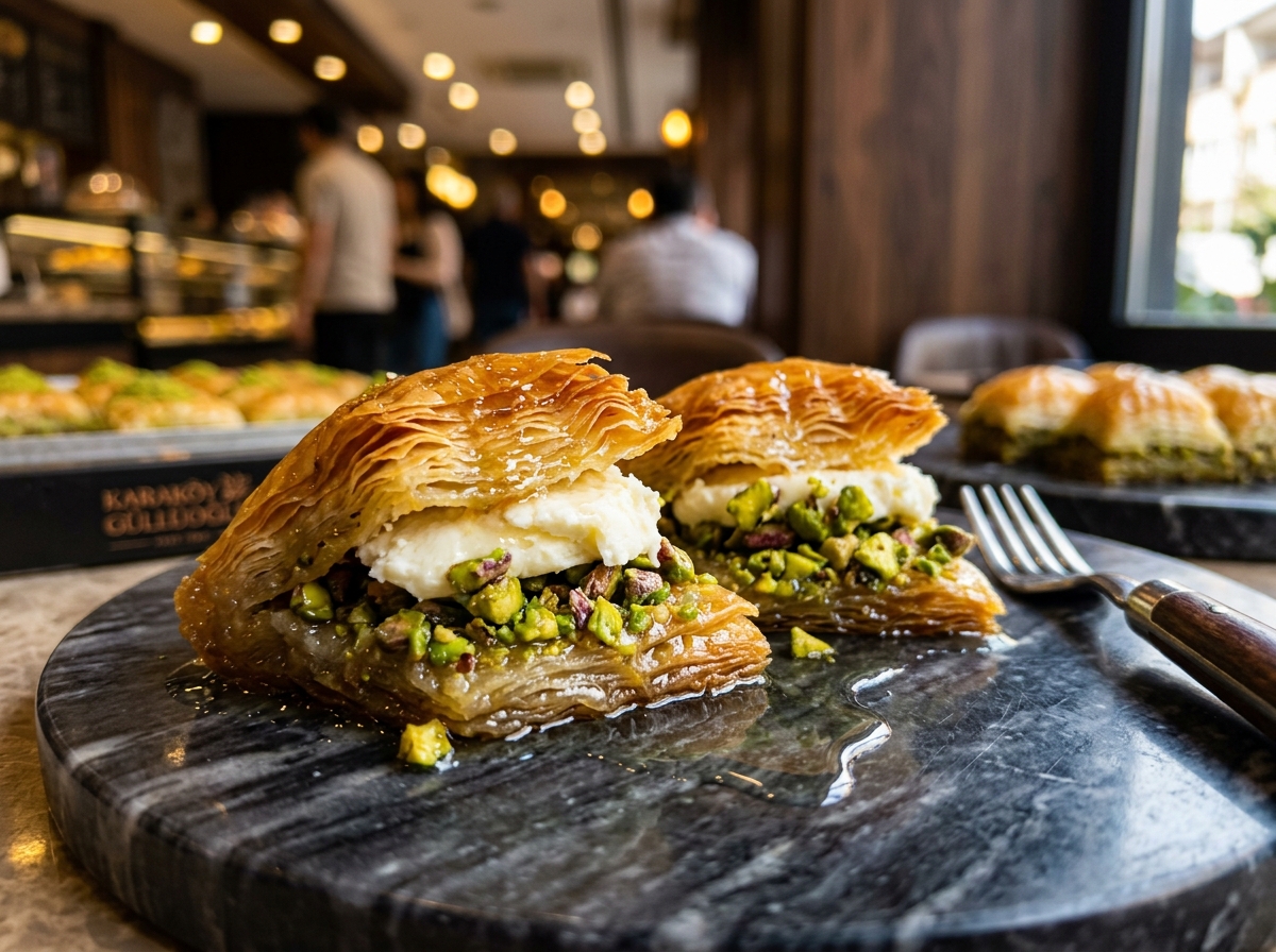 Fıstıklı Midye Baklava — Nehir Pastanesi